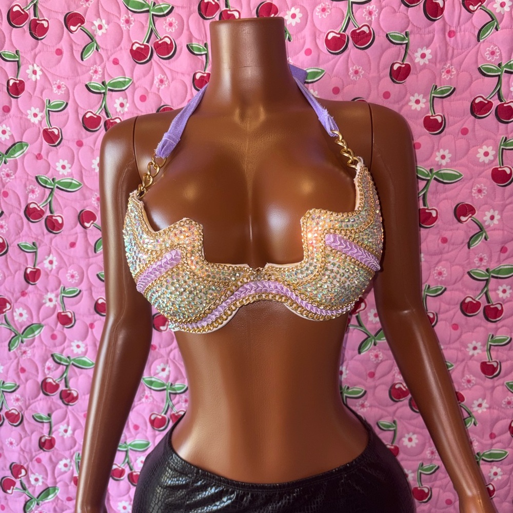 Victoria's Secret Beaded Halter Bra - Purple and Gold